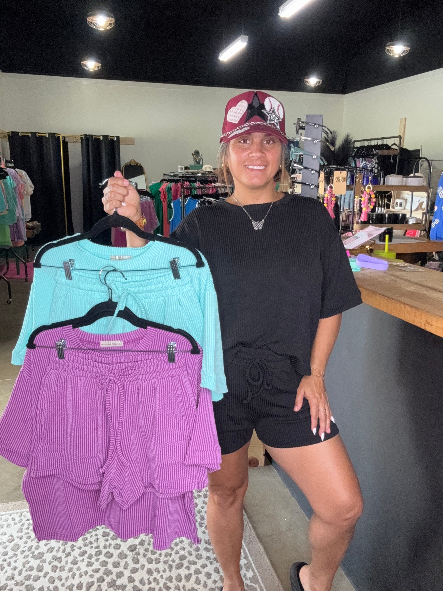 Zenana Cropped Rib Shirt Set