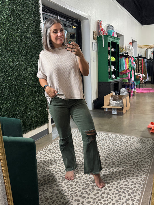 Zenana Distressed Crop - Olive