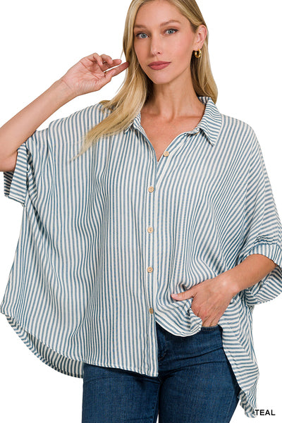 Striped oversized top in teal