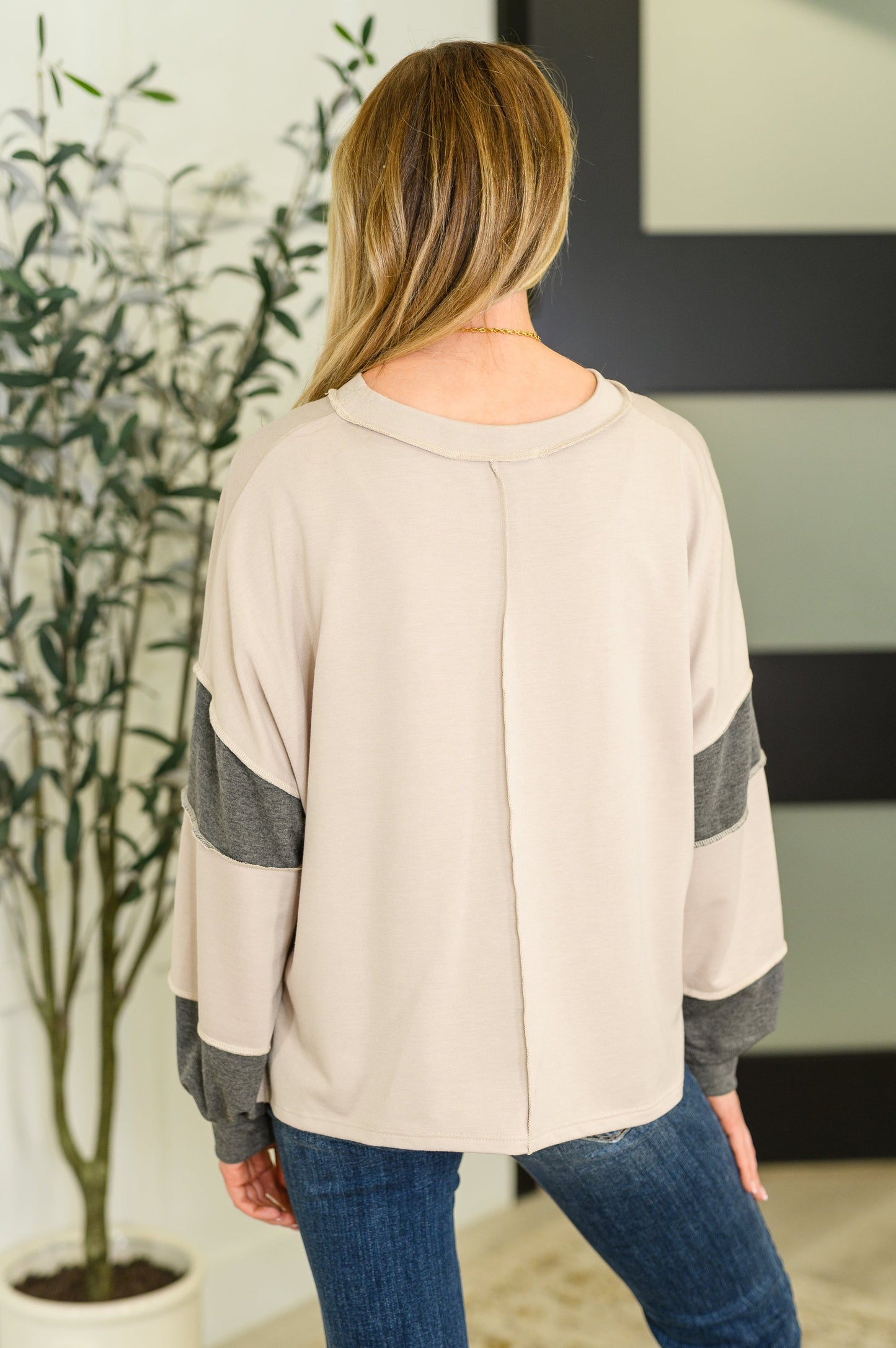 Two-Tone Take Drop Shoulder Top