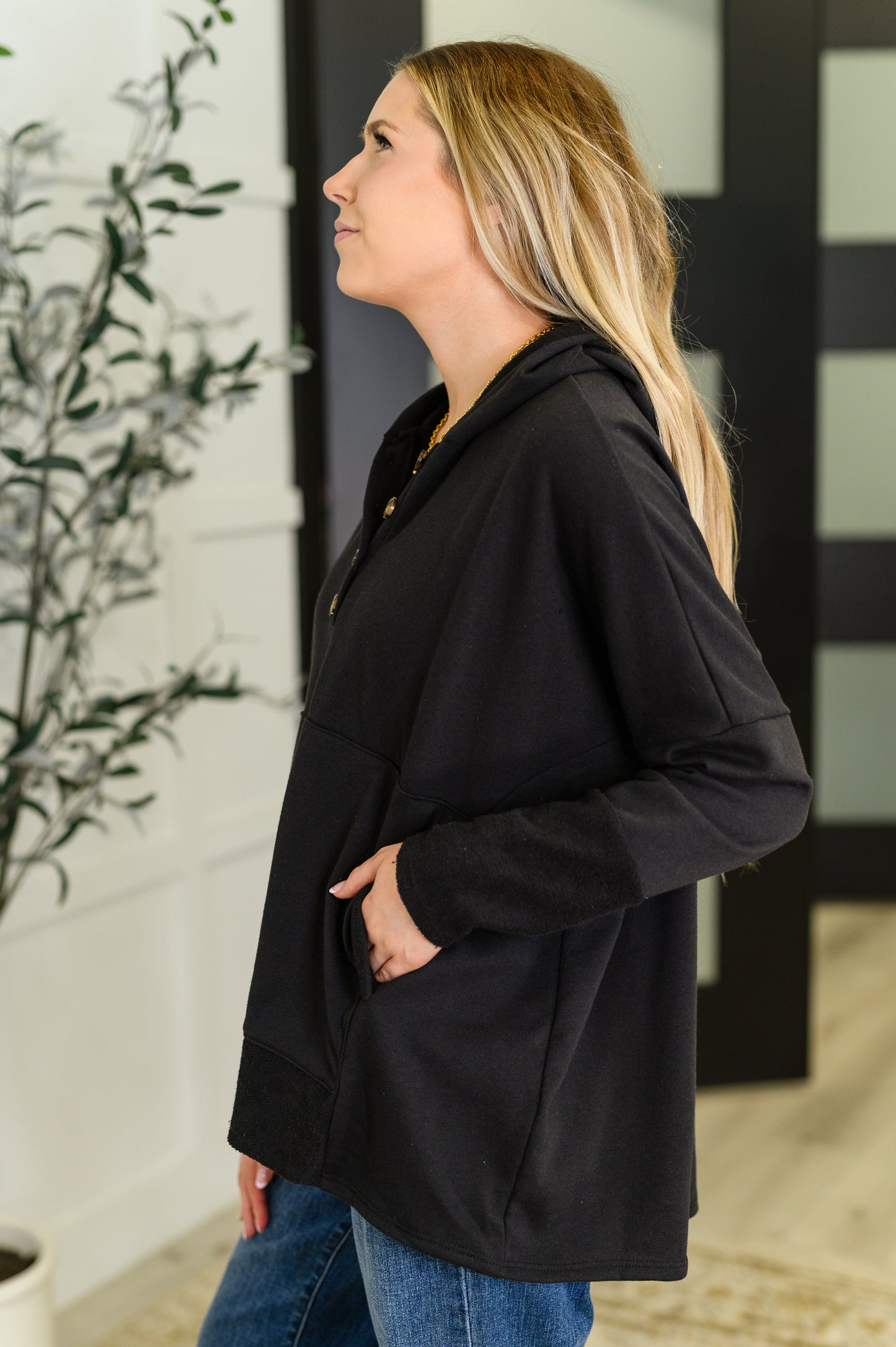 Warm Intentions Henley Pullover in Black