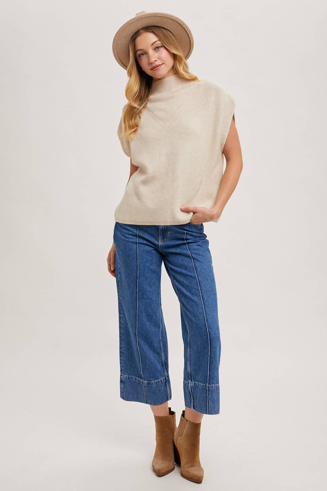 MOCK NECK DOLMAN SHORT SLEEVE KNIT SWEATER