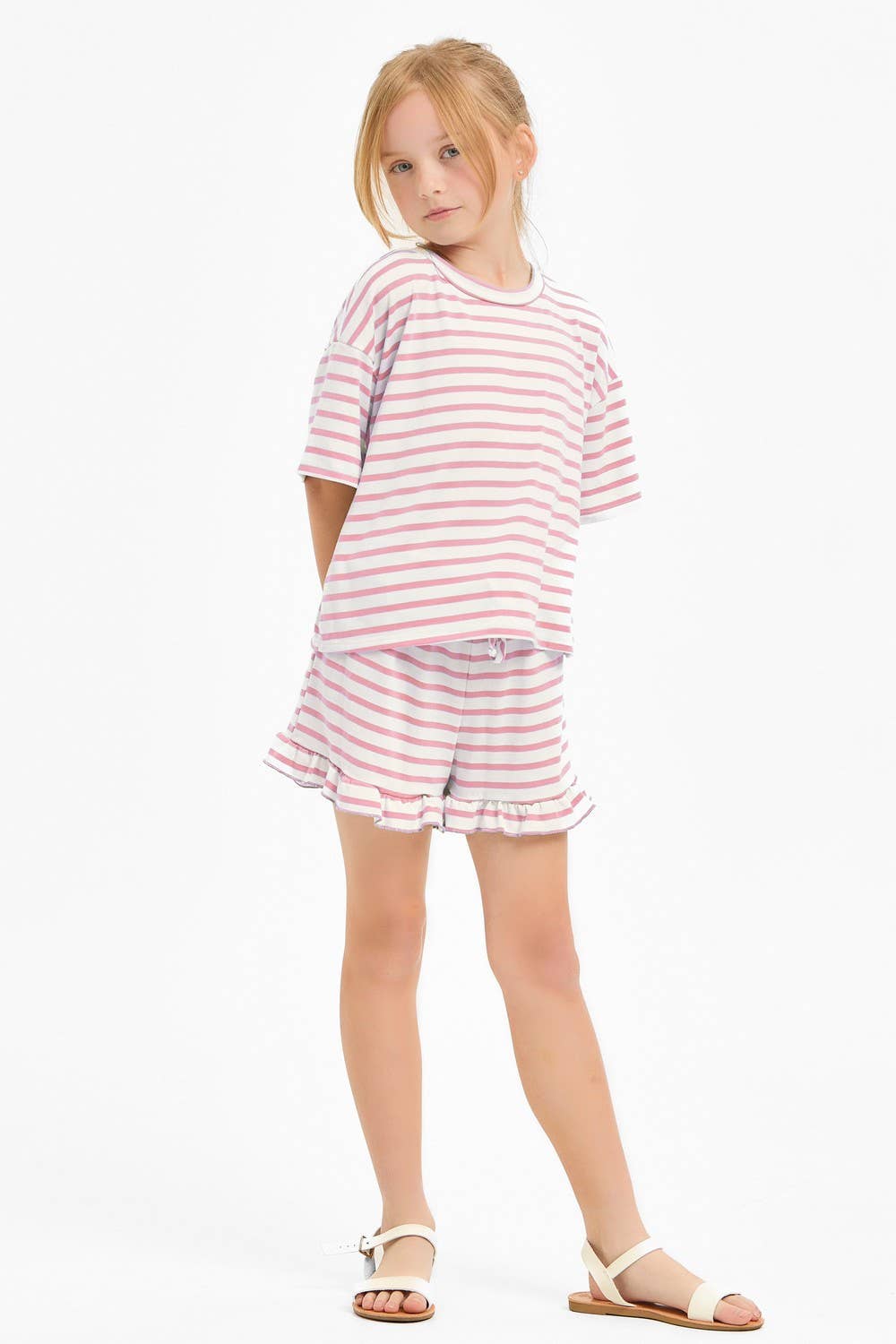Stripe Crop Top and Ruffle Shorts Set
