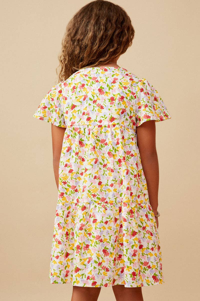 Girls Floral Flutter Sleeve Dress