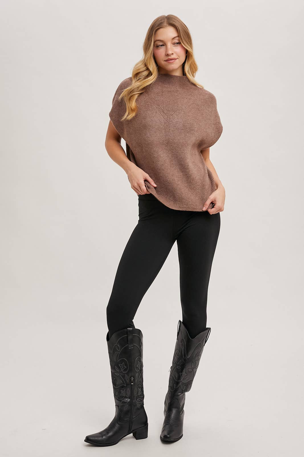 MOCK NECK DOLMAN SHORT SLEEVE KNIT SWEATER