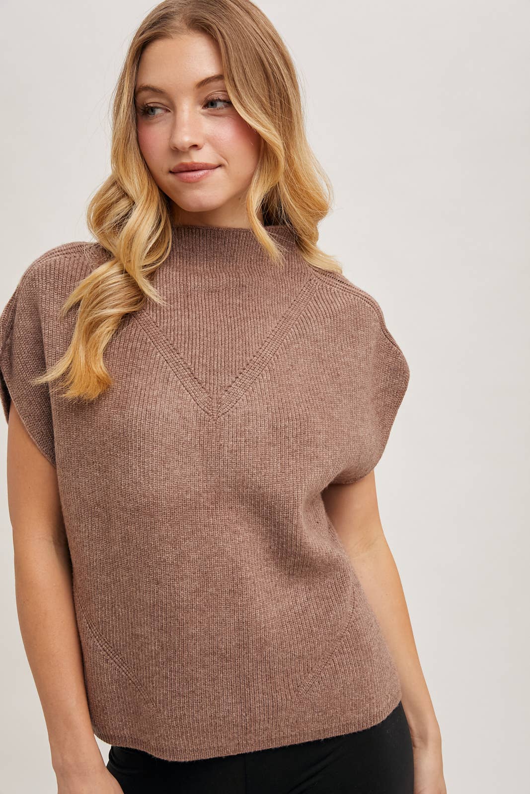 MOCK NECK DOLMAN SHORT SLEEVE KNIT SWEATER