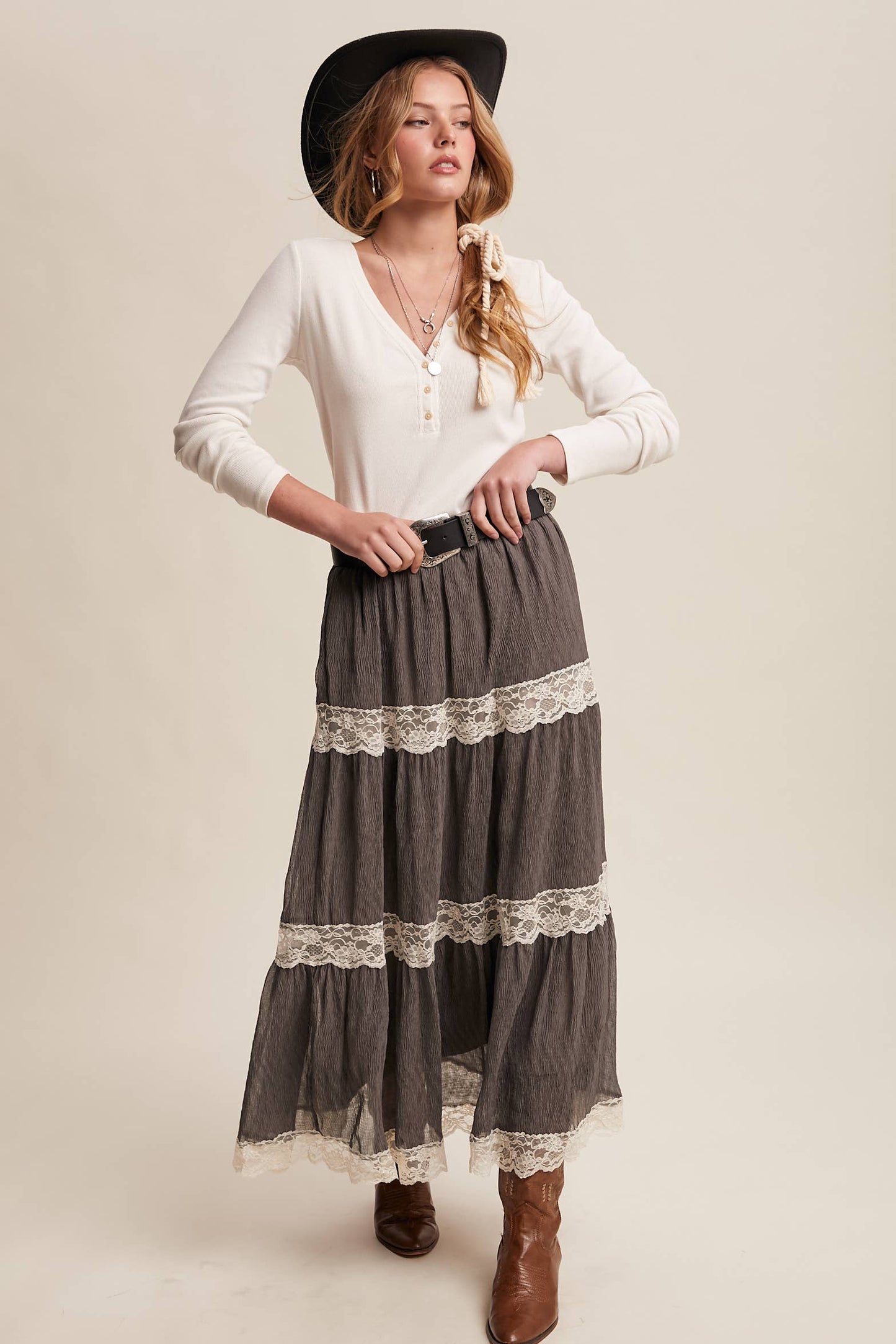 Tiered Lace Maxi Skirt