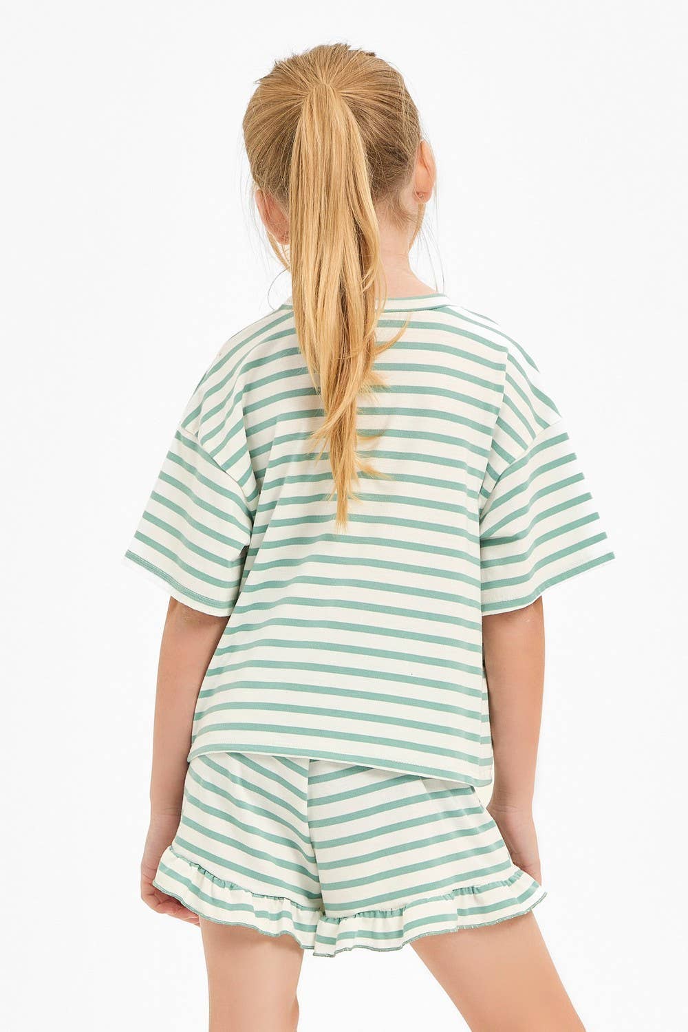 Stripe Crop Top and Ruffle Shorts Set