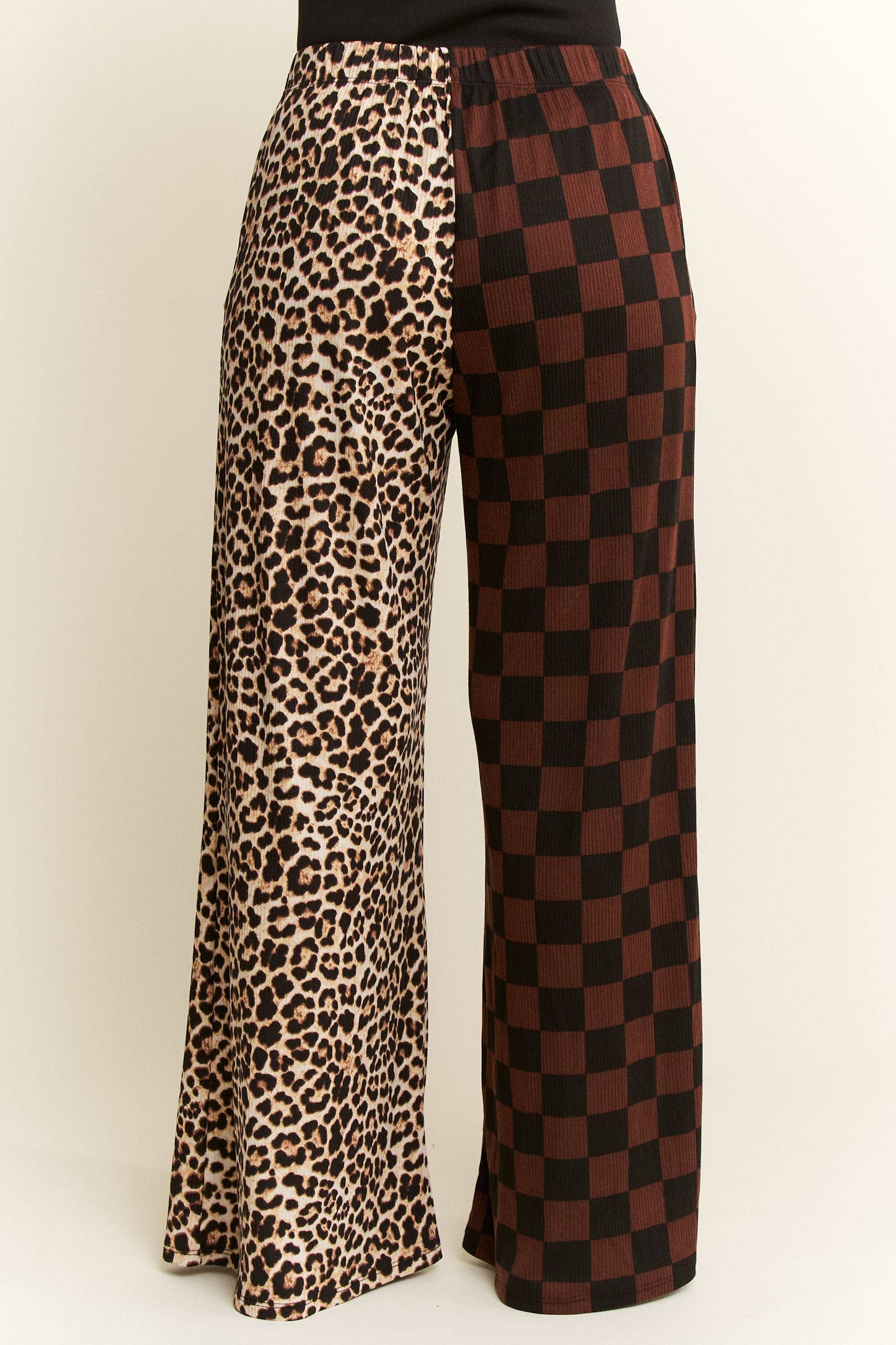 SPLIT LEOPARD-CHECKERED PANTS