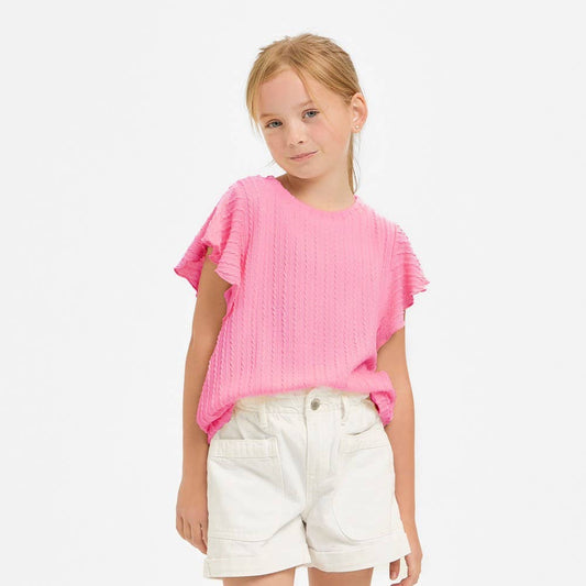 Embossed Knit Ruffle Sleeve Top