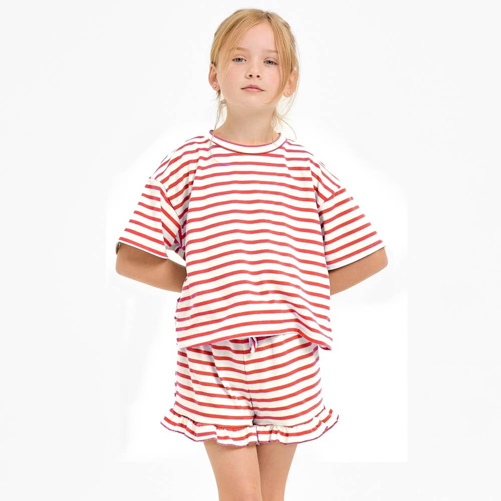 Stripe Crop Top and Ruffle Shorts Set