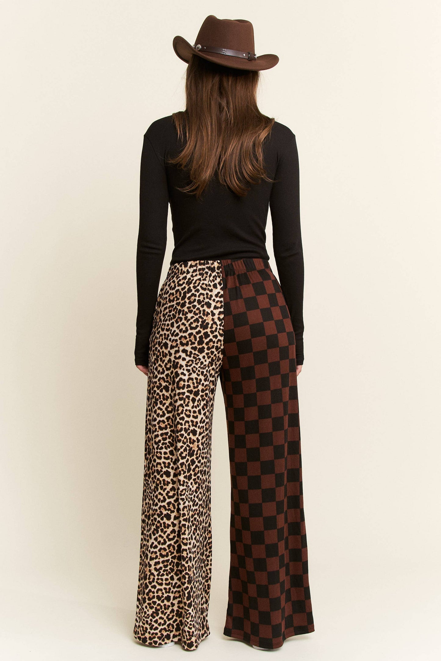 SPLIT LEOPARD-CHECKERED PANTS