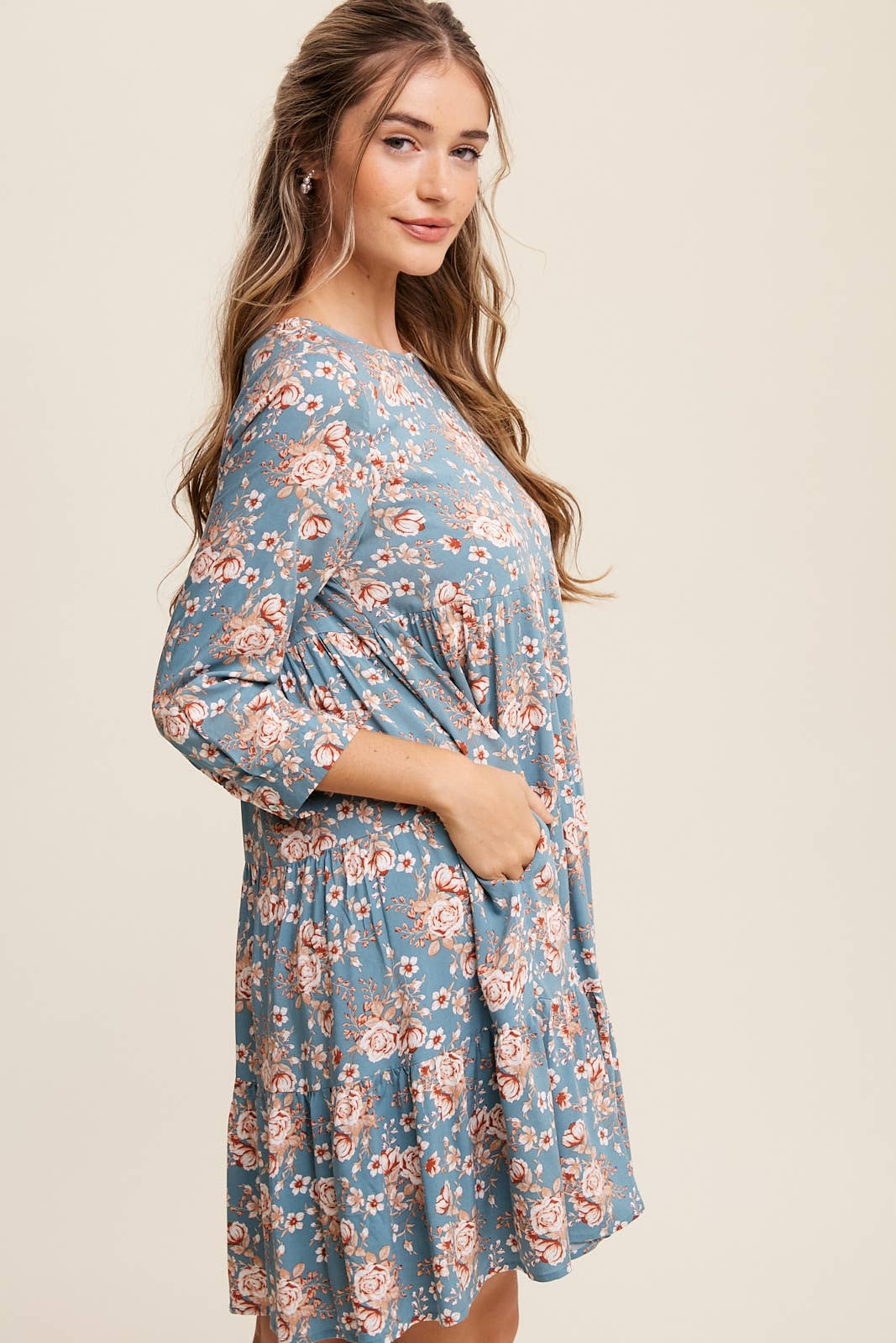 Floral Print Babydoll Midi Dress
