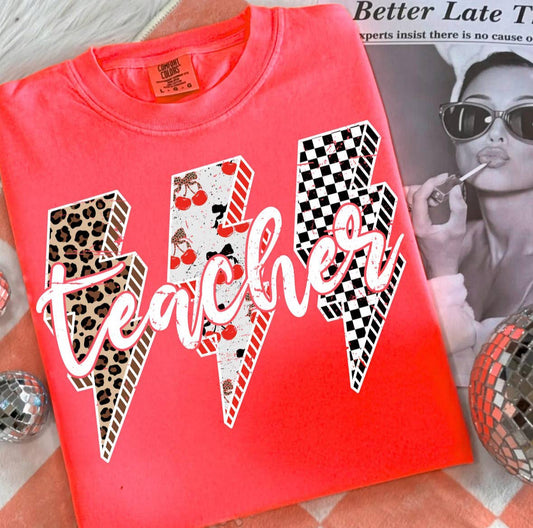 Teacher Leopard Cherry Short Sleeve Shirt