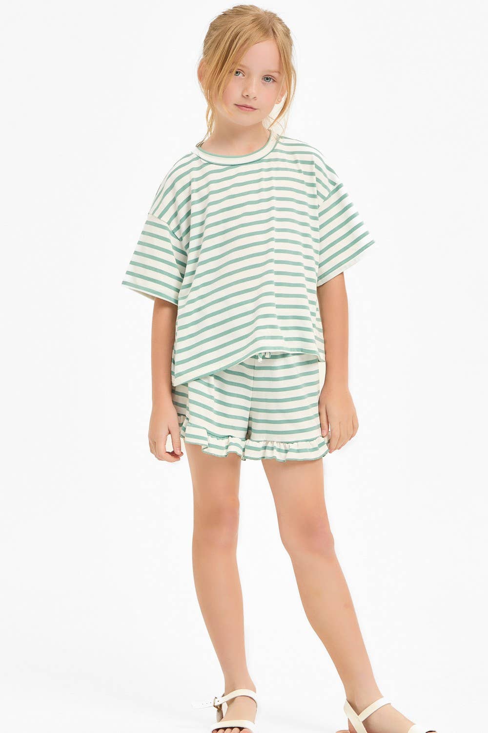 Stripe Crop Top and Ruffle Shorts Set