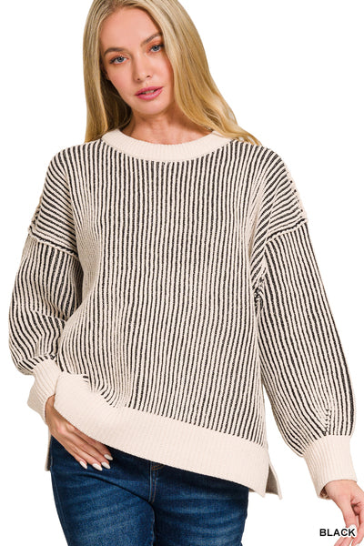 Two tone Ribbed Sweater