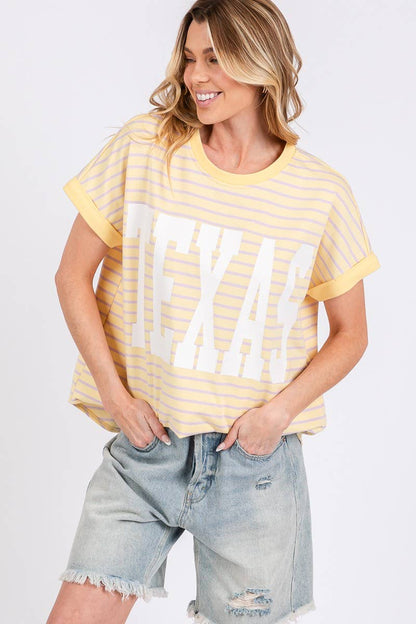 TERRY STRIPED TEXSAS PRINT TOP