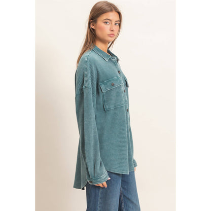 Waffle Knit Button-Up Shacket
