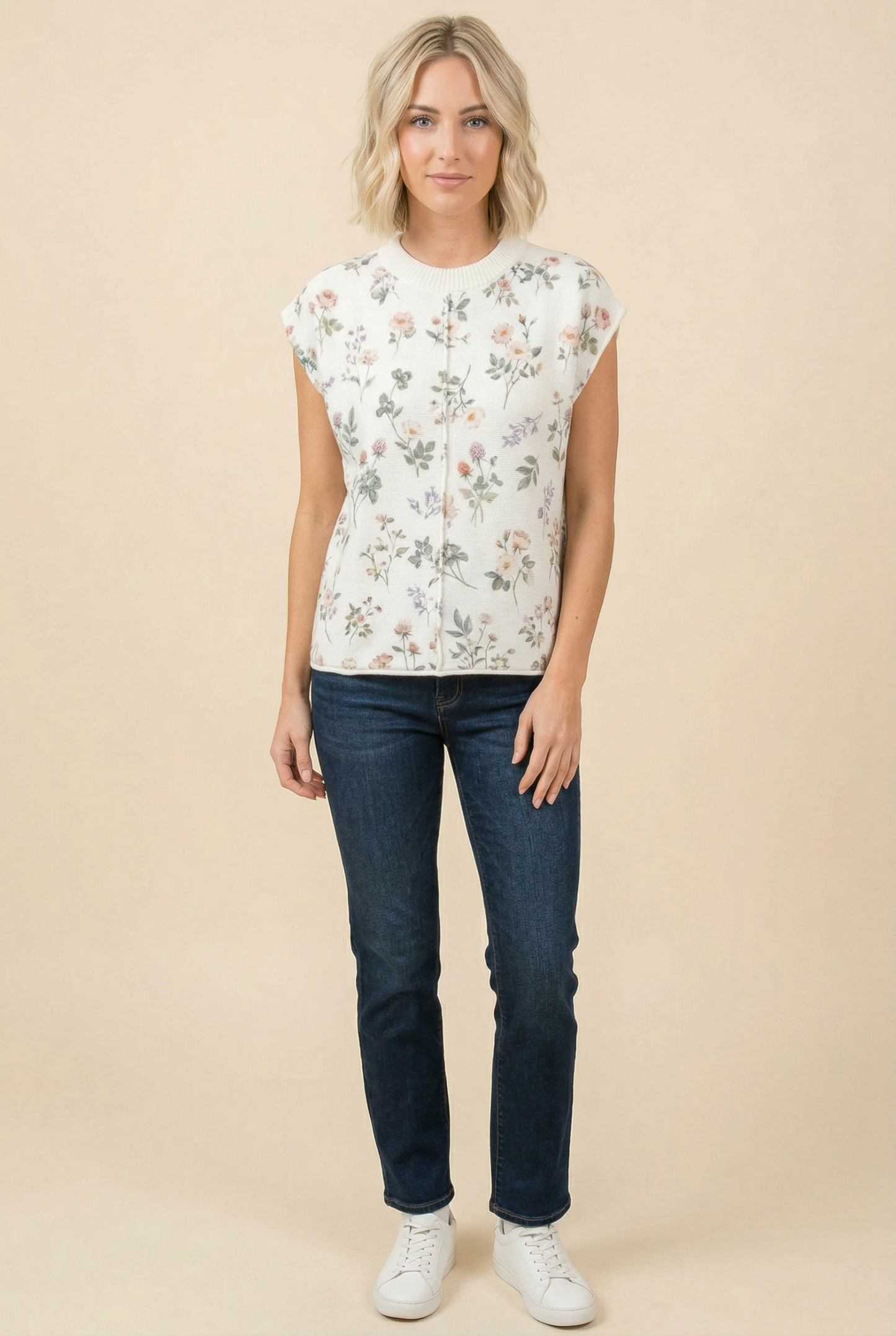 Floral Textured Sleeveless Knit Top