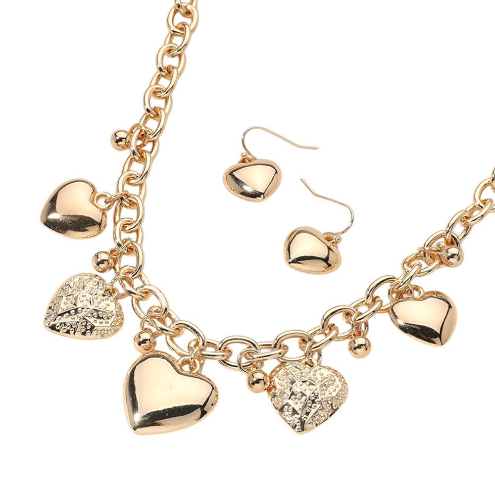 Metal Heart Charm Station Chunky Chain Necklace