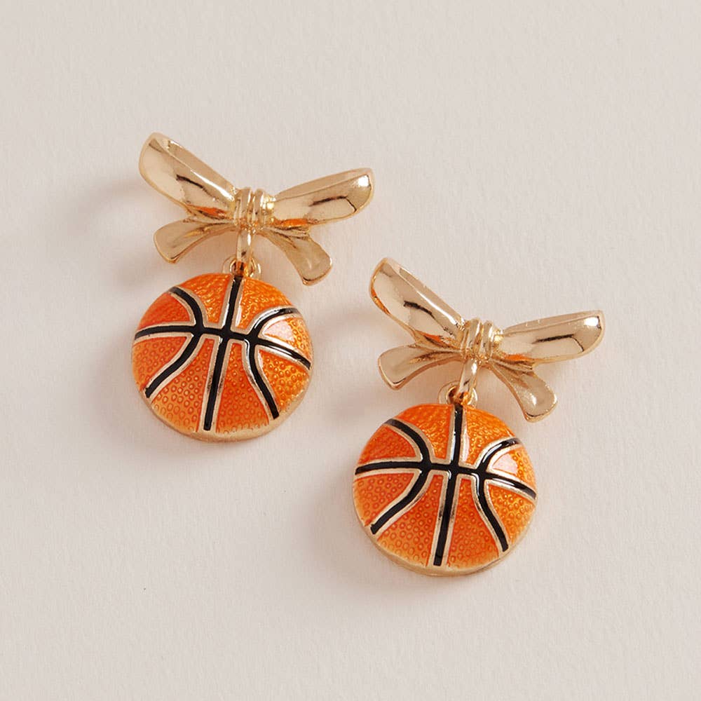 Bow Accent Basketball Dangle Earrings