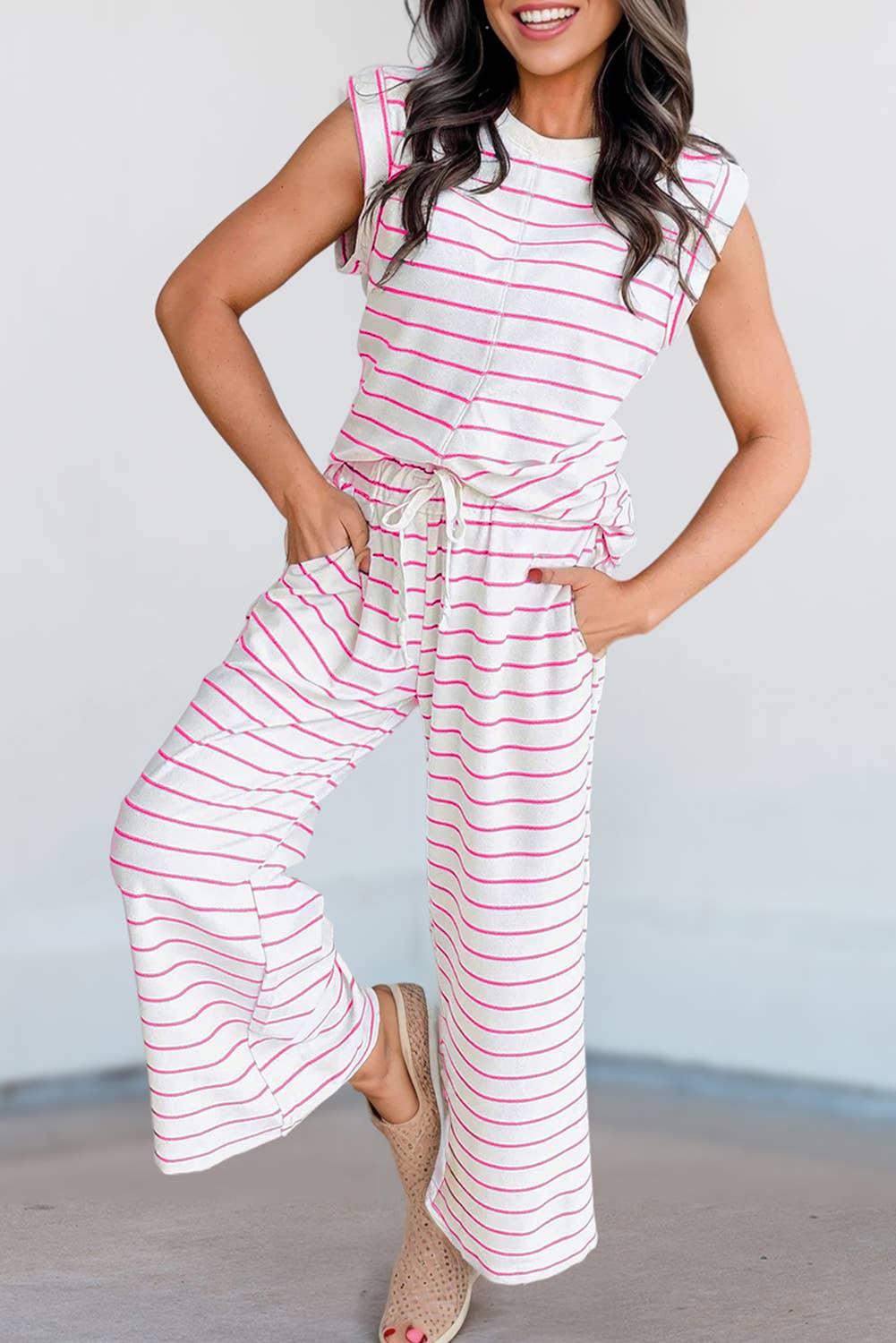 Striped Short Sleeve Pant Set