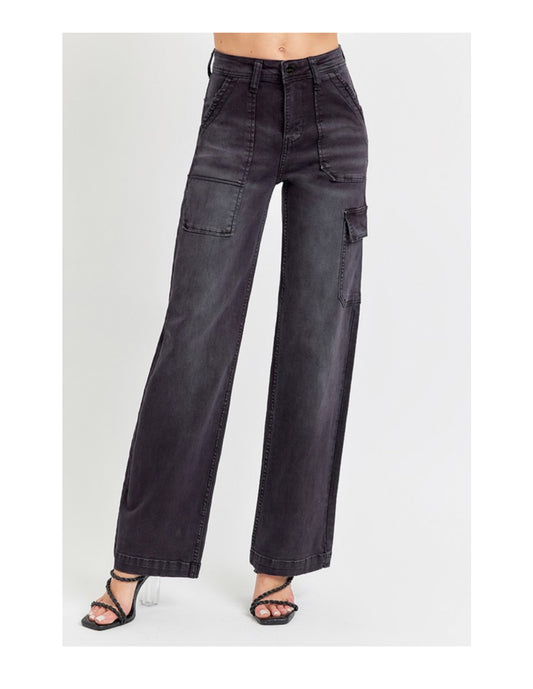 RISEN Acid Black Wide Leg Cargo