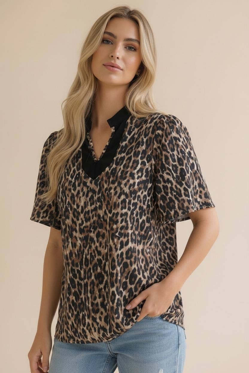 Notch Neck Leopard Blouse