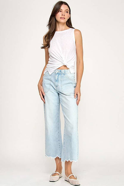 Petra High Ride Patch Pocket Wide Leg Jean