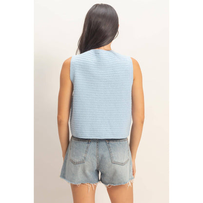 Textured Button Vest With Pocket