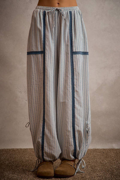 LIGHTWEIGHT MULTI STRIPE JOGGER PANTS WITH SIDE SLITS WITH T