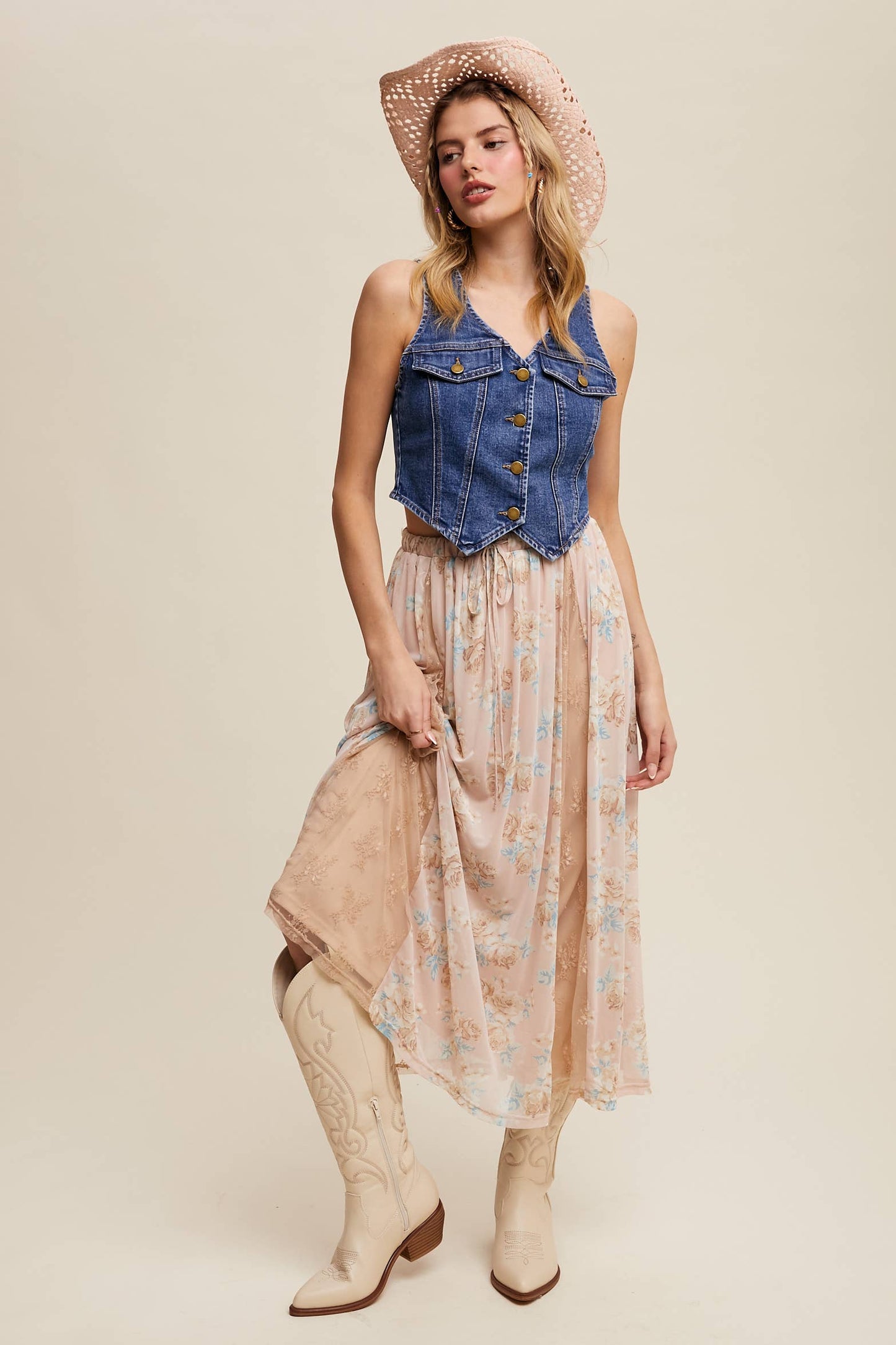 Floral Lace Midi Skirt