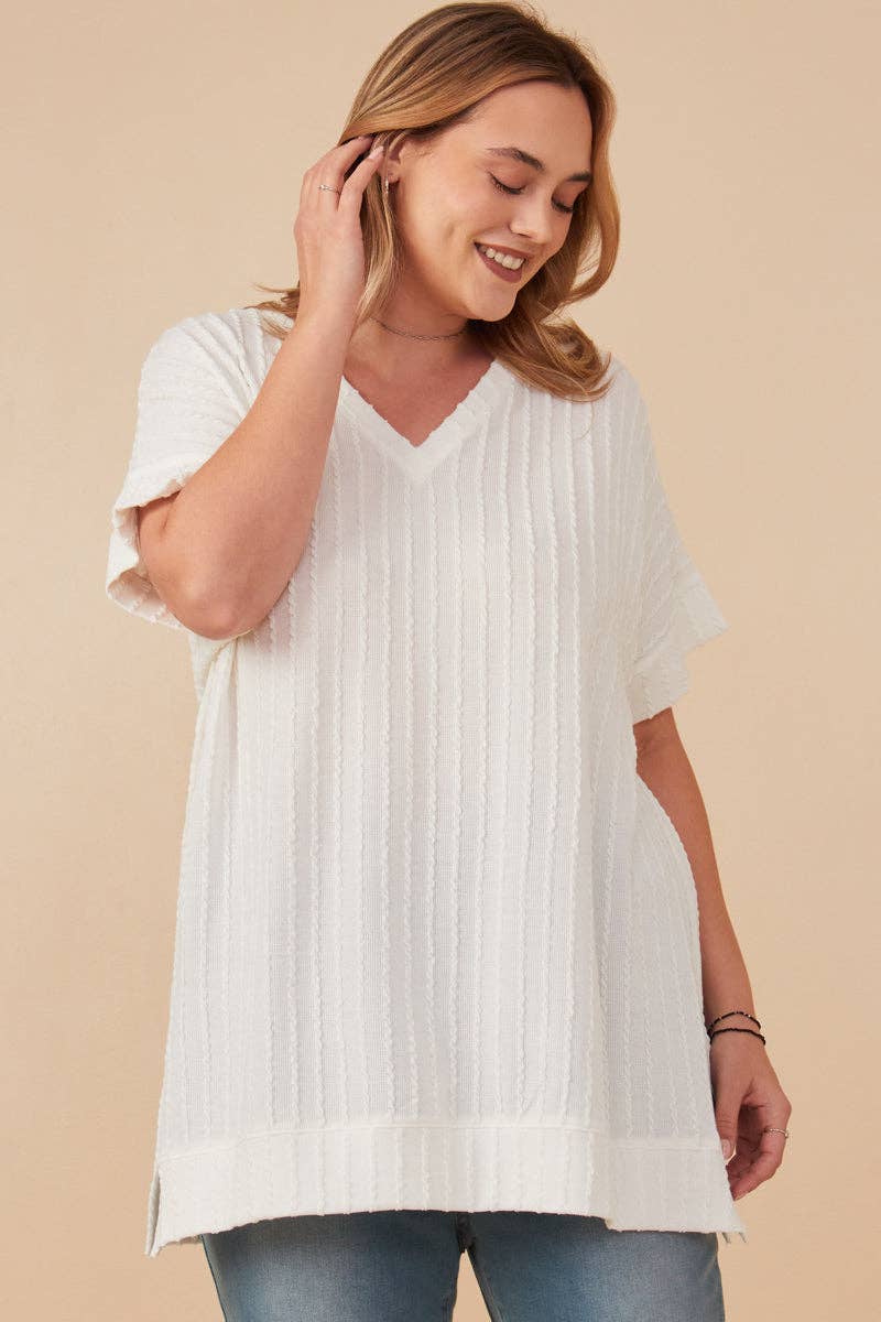 Cable Knit Banded Dolman Vneck