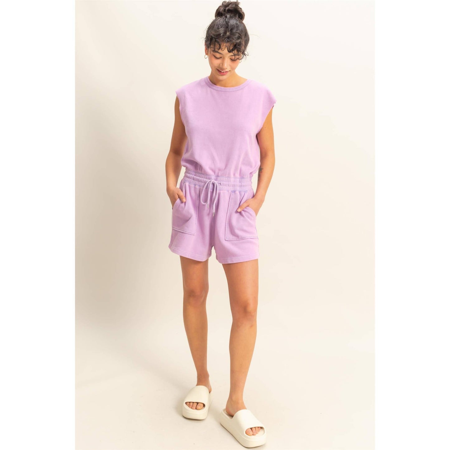 DZ25A773-Sleeveless Drawstring Waist Romper