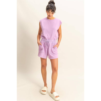 DZ25A773-Sleeveless Drawstring Waist Romper