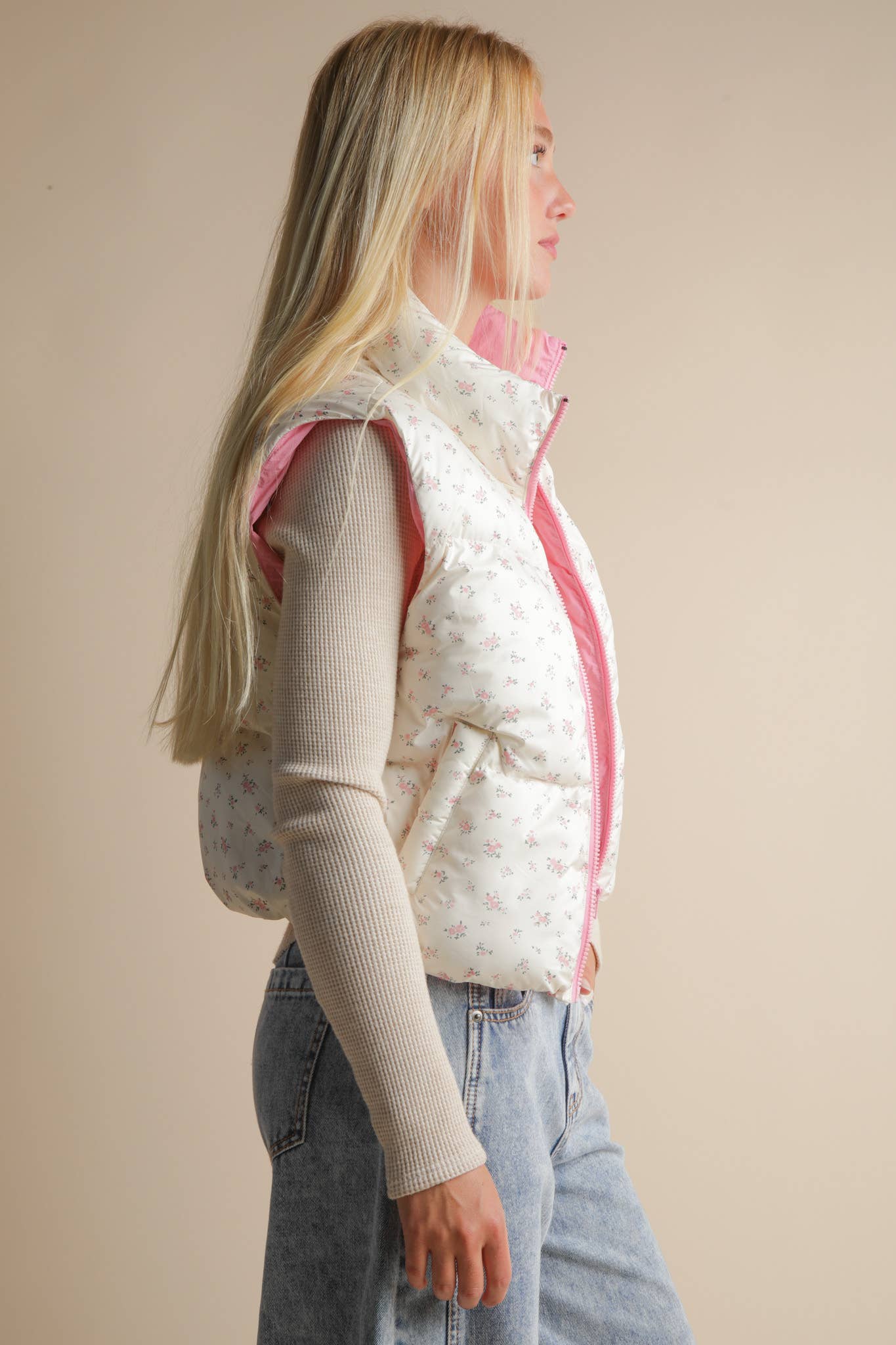 Floral Cropped Puffer Vest