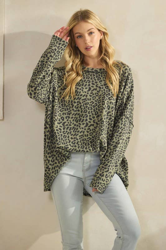 LS LEOPARD RIBBED TOP