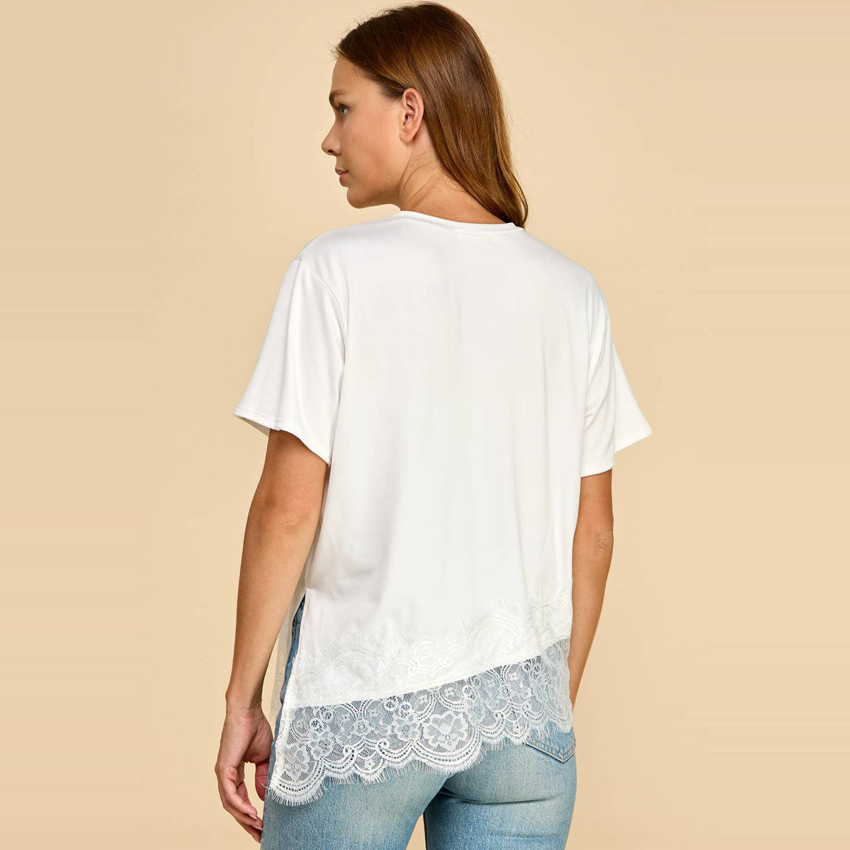 Asymmetrical Lace Trim Top