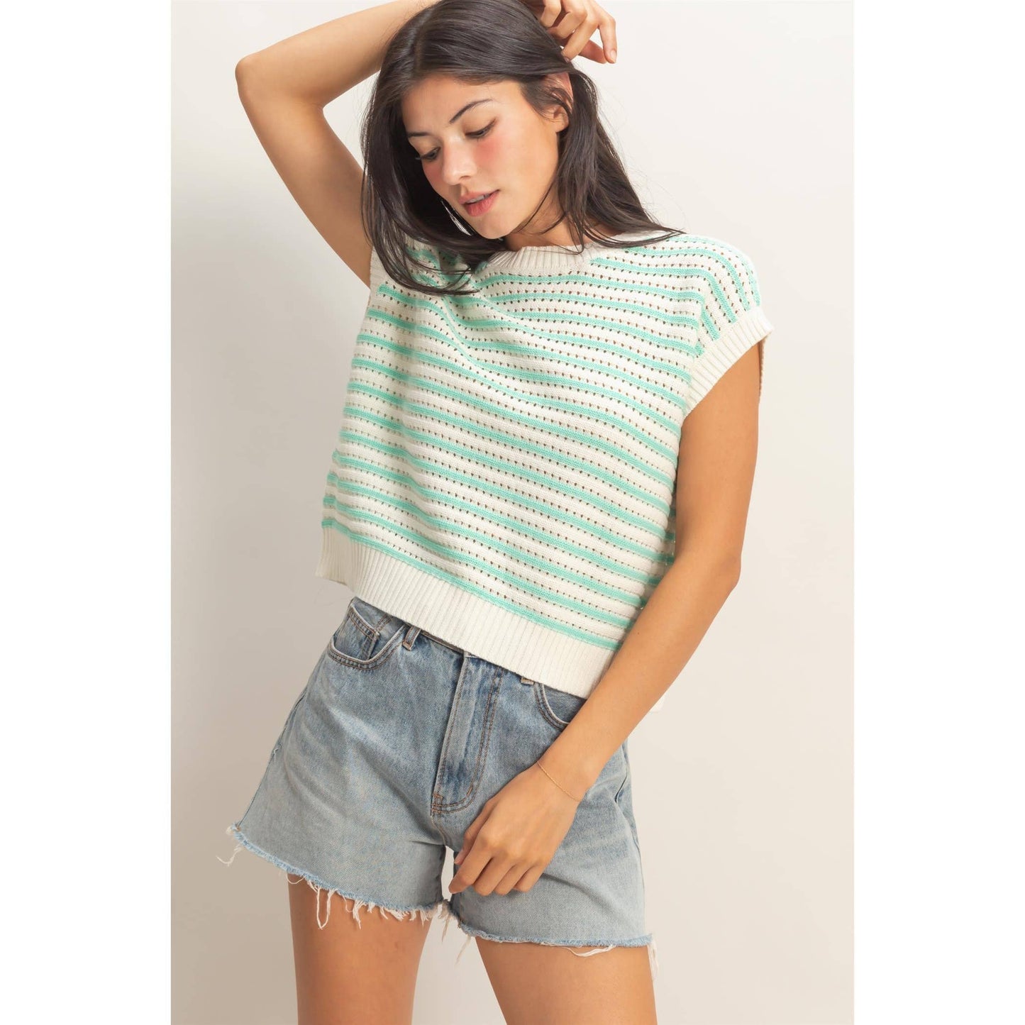 Striped Sleeveless Crew Neck Top
