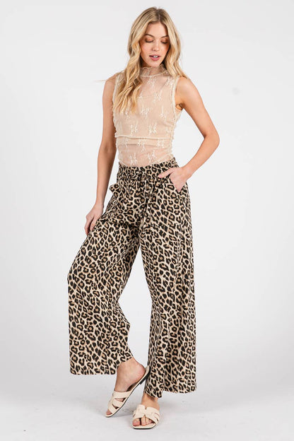 LEOPARD WIDE LEG PANTS