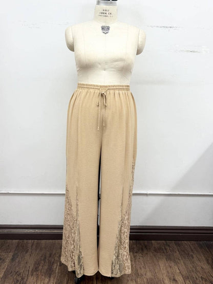 Plus Lace Panel Wide-Leg Pants