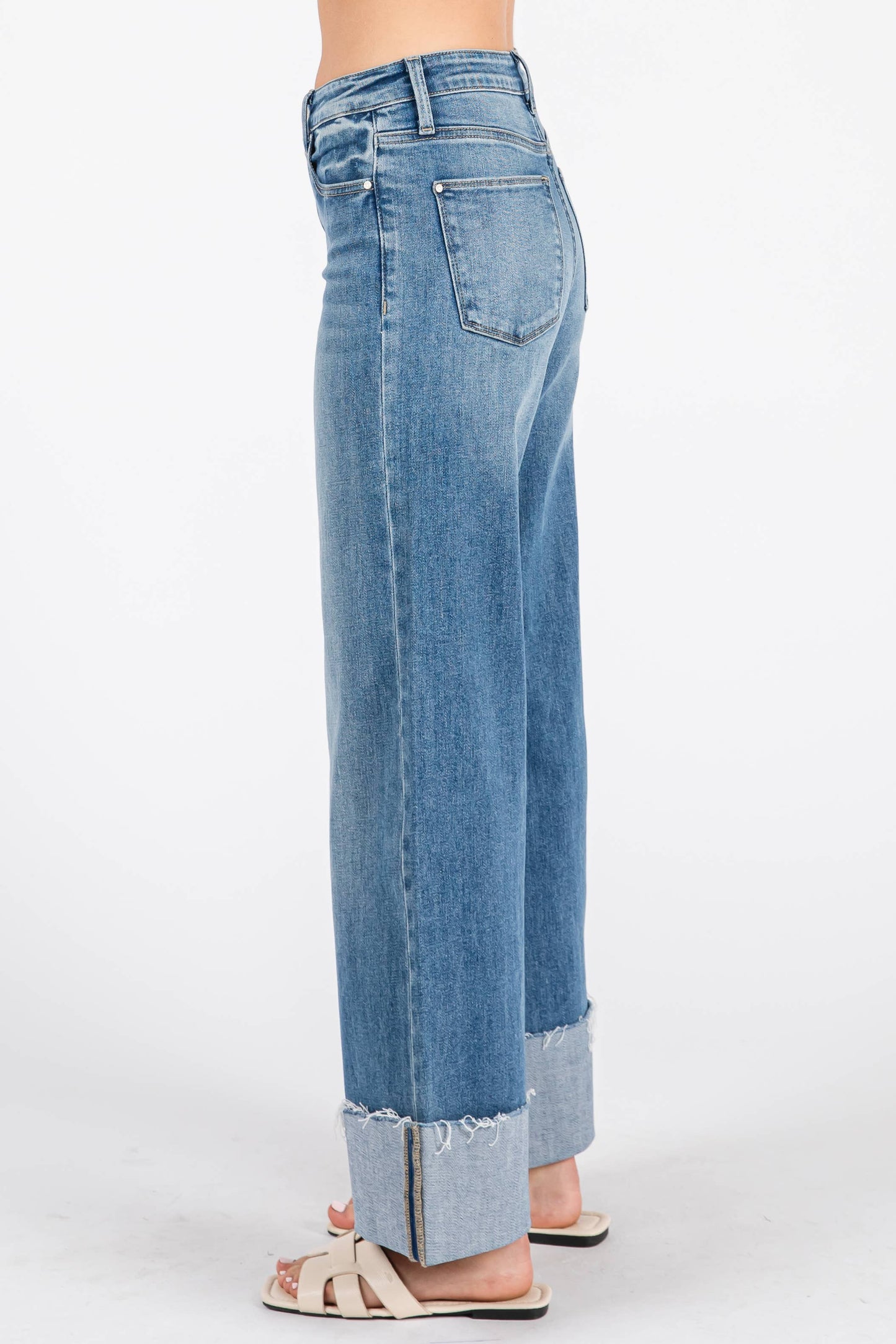Petra High Rise Wide Leg Cuff Hem Jean