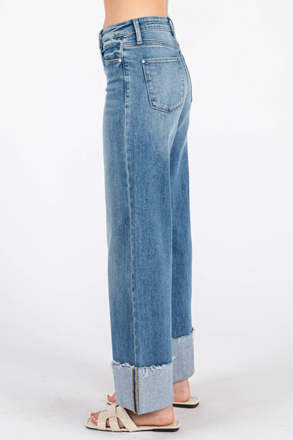 Petra High Rise Wide Leg Cuff Hem Jean