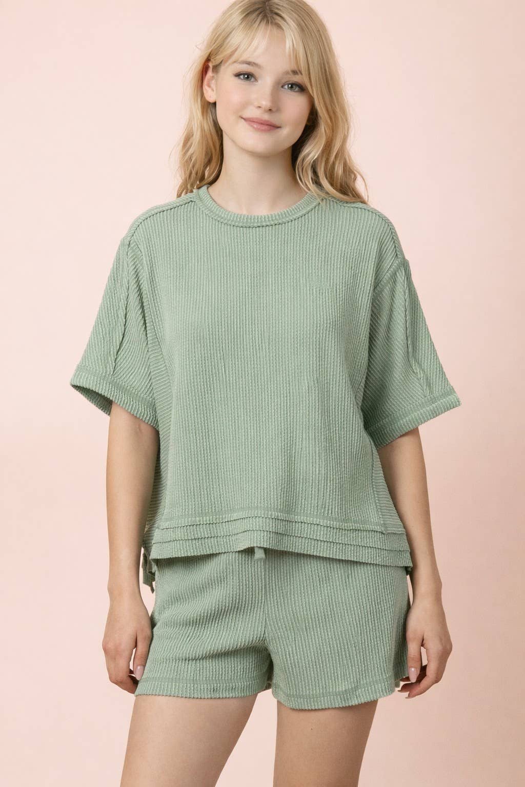 Ribbed Knit Shorts Set