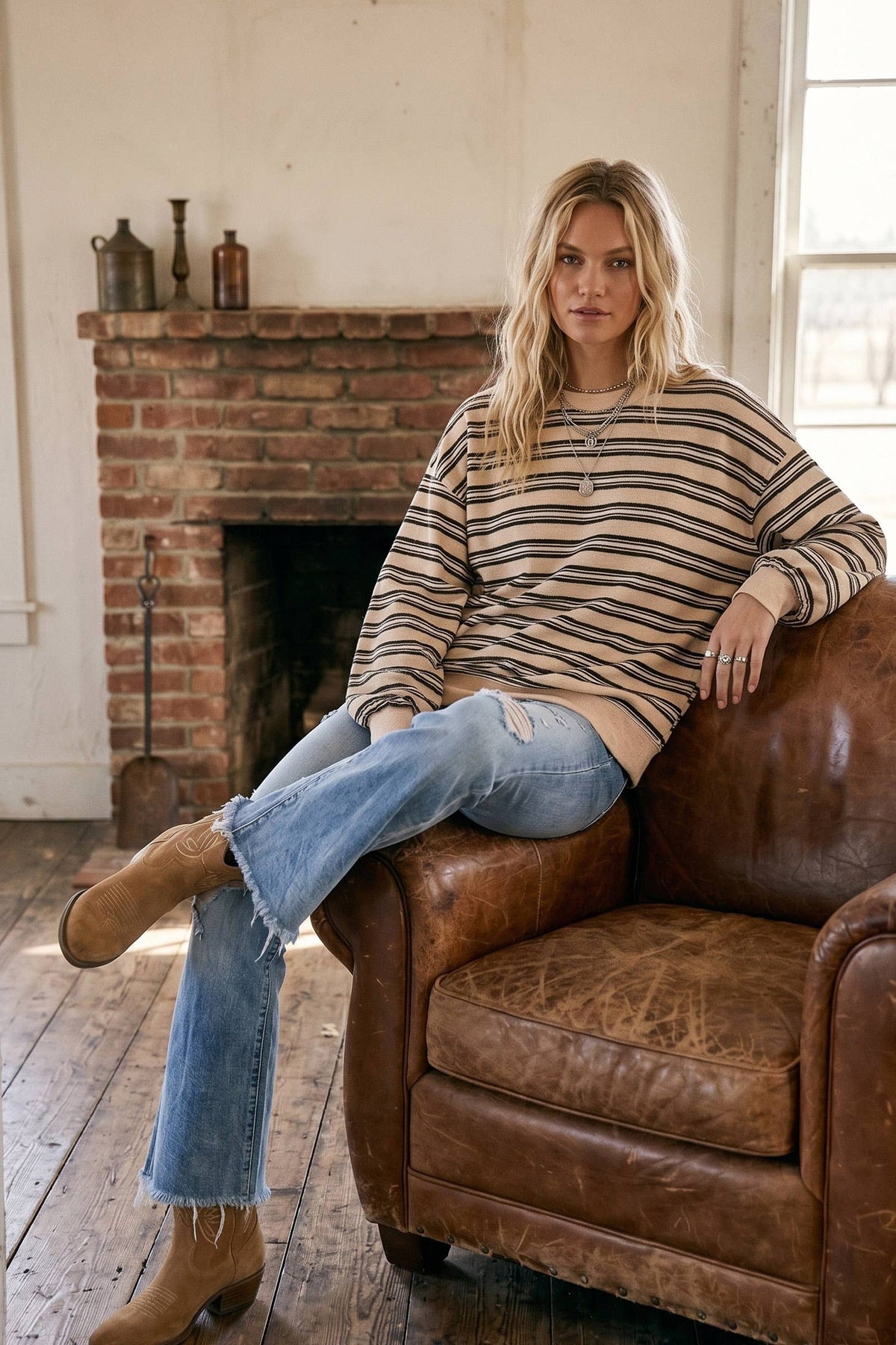 Oversized French Terry Striped Sweatshirt