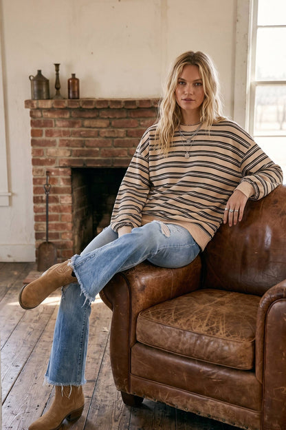 Oversized French Terry Striped Sweatshirt