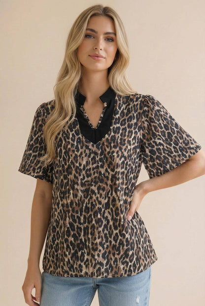 Notch Neck Leopard Blouse