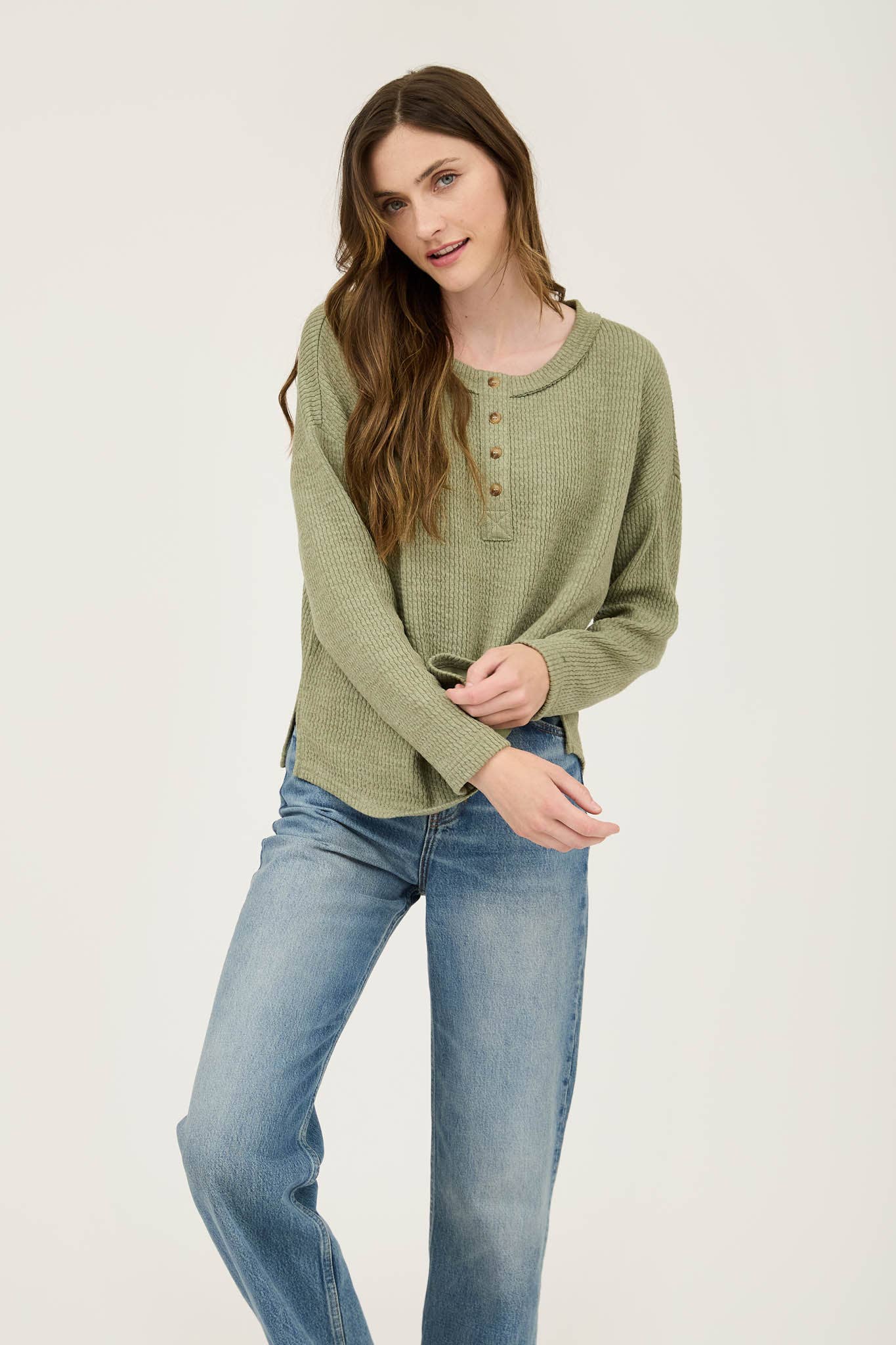 WAFFLE KNIT HENLEY TOP