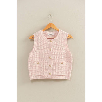 Textured Button Vest With Pocket