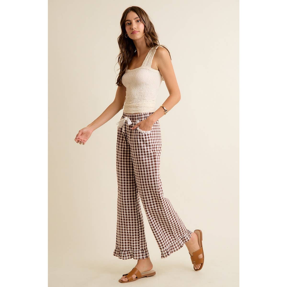 GINGHAM RUFFLED PANTS